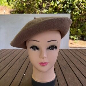 Vintage Bullock's 100% Wool Beret Hat Taupe Brown French Style Made in USA